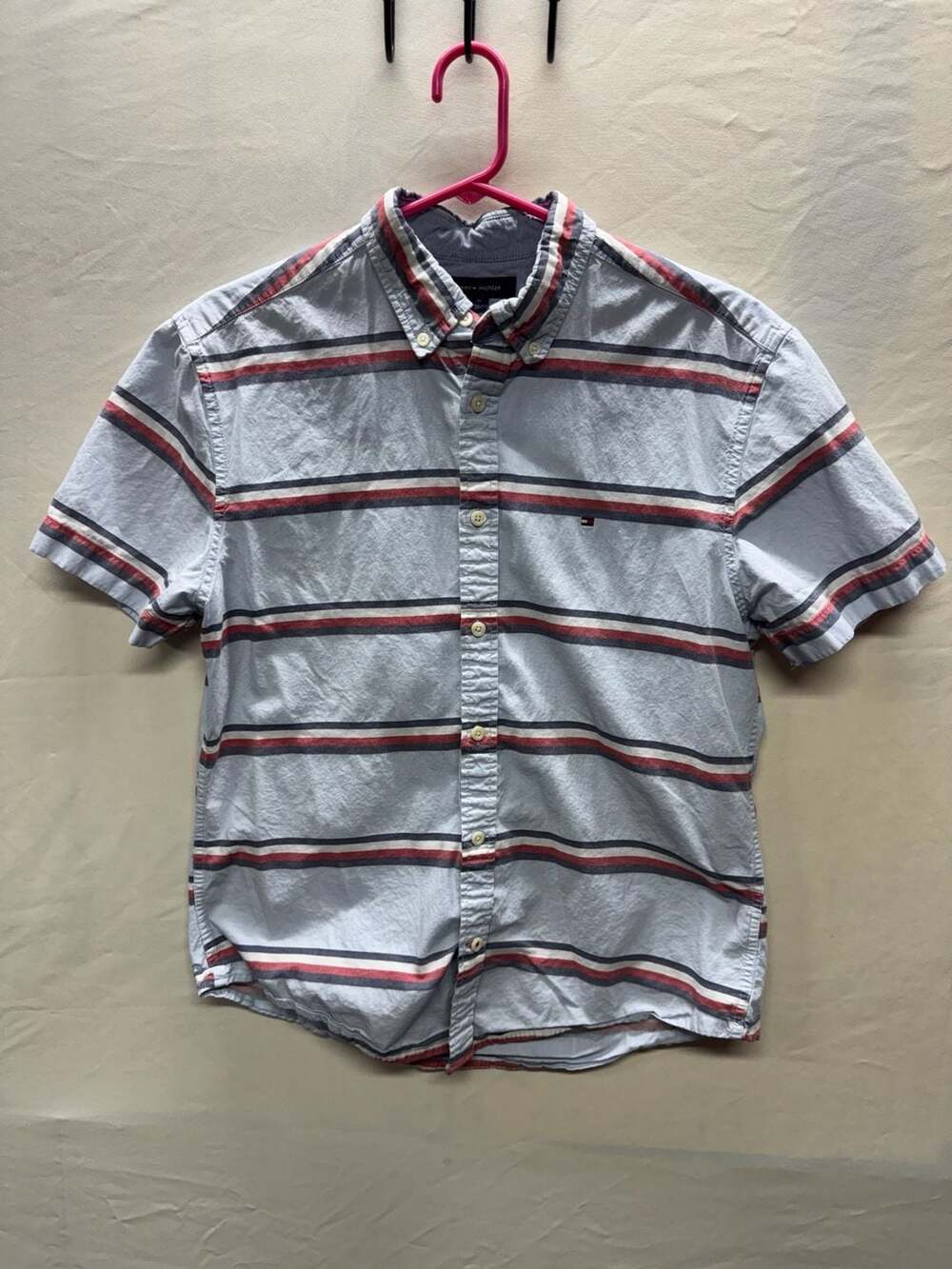 Tommy Hilfiger Short Sleeve Striped Button Up Shirt Size M
